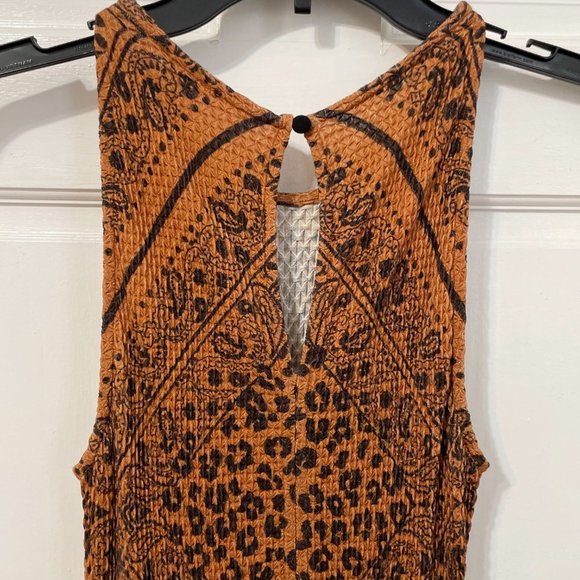 FARM RIO for Anthropologie Waffle Knit Alyse Midi Dress Orange Black Brown Small - Picture 6 of 11